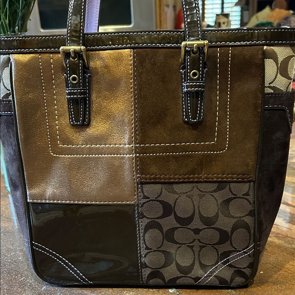 Coach Multicolor Patchwork Tote With Purple Insid… - image 1